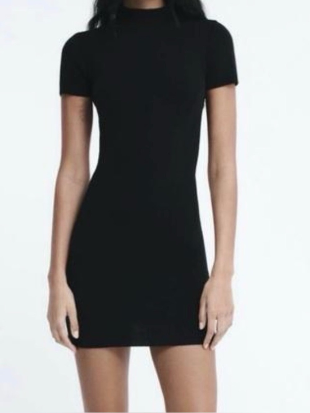 NWT Zara Black Mock Neck Short Sleeve Knit Bodycon Mini Dress Women's Size M